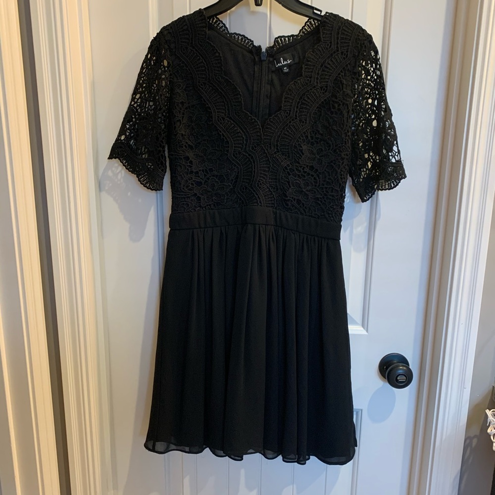 Lulu black lace skater dress